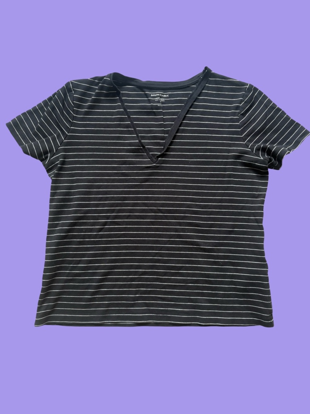 Banana Republic Black and White Striped V-Neck Tee